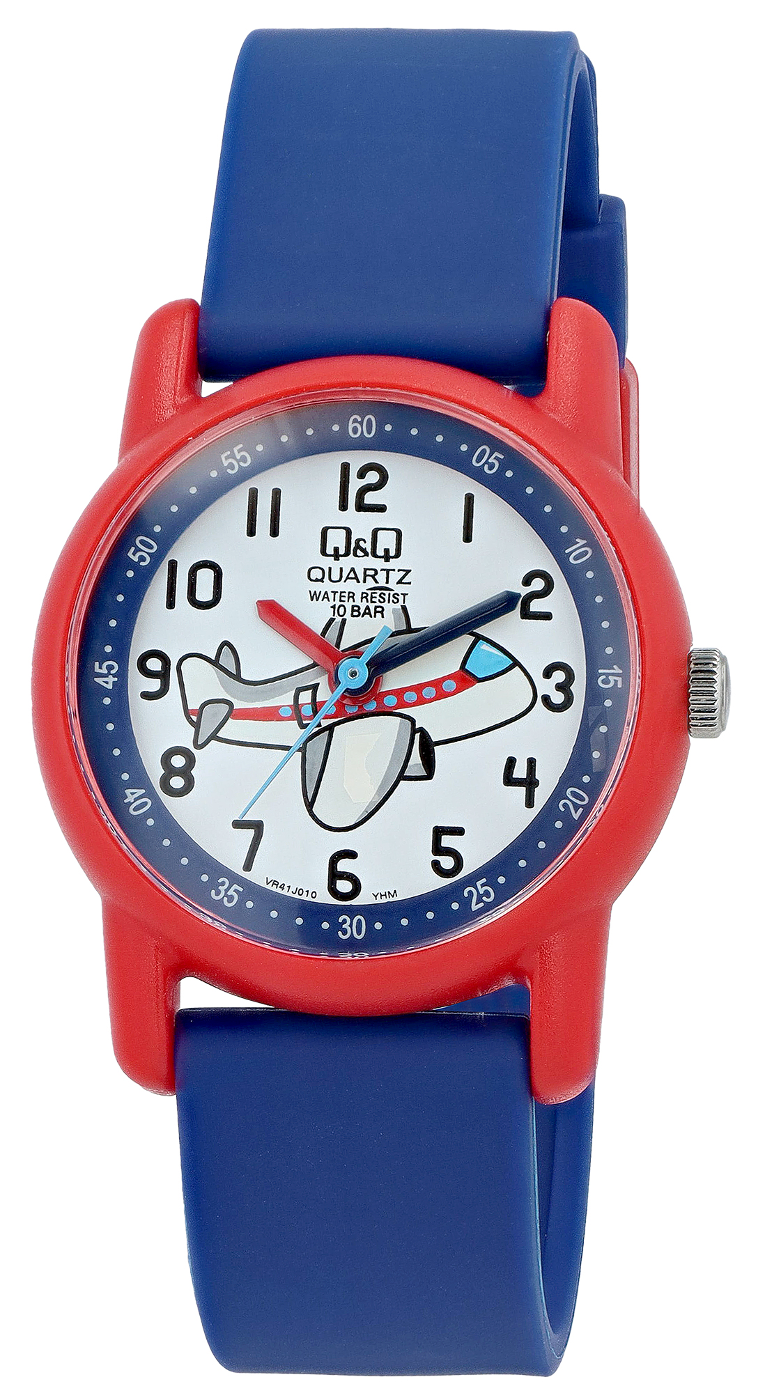 Q&Q Kinderuhr "Flugzeug", Band aus Resin, 10 ATM
