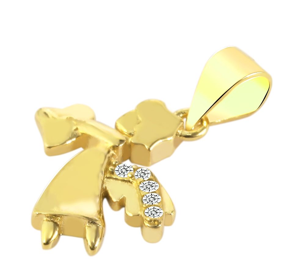 925/- Echt Silber Anhänger ohne Kette "Duska", Engel, Zirkoniabesatz, vergoldet
