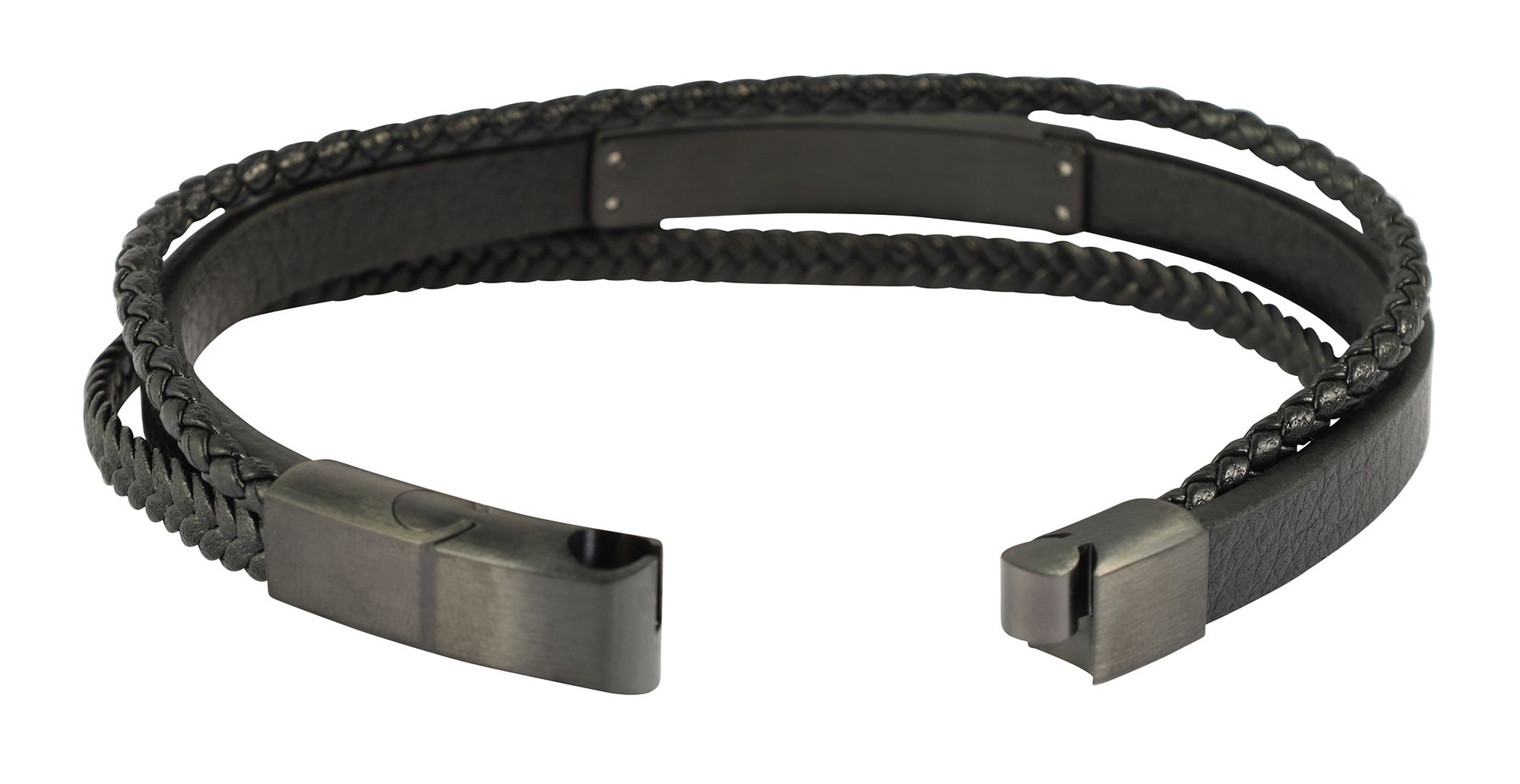 "Romeo" Armband aus Lederimitat mit Edelstahlelementen, 21cm