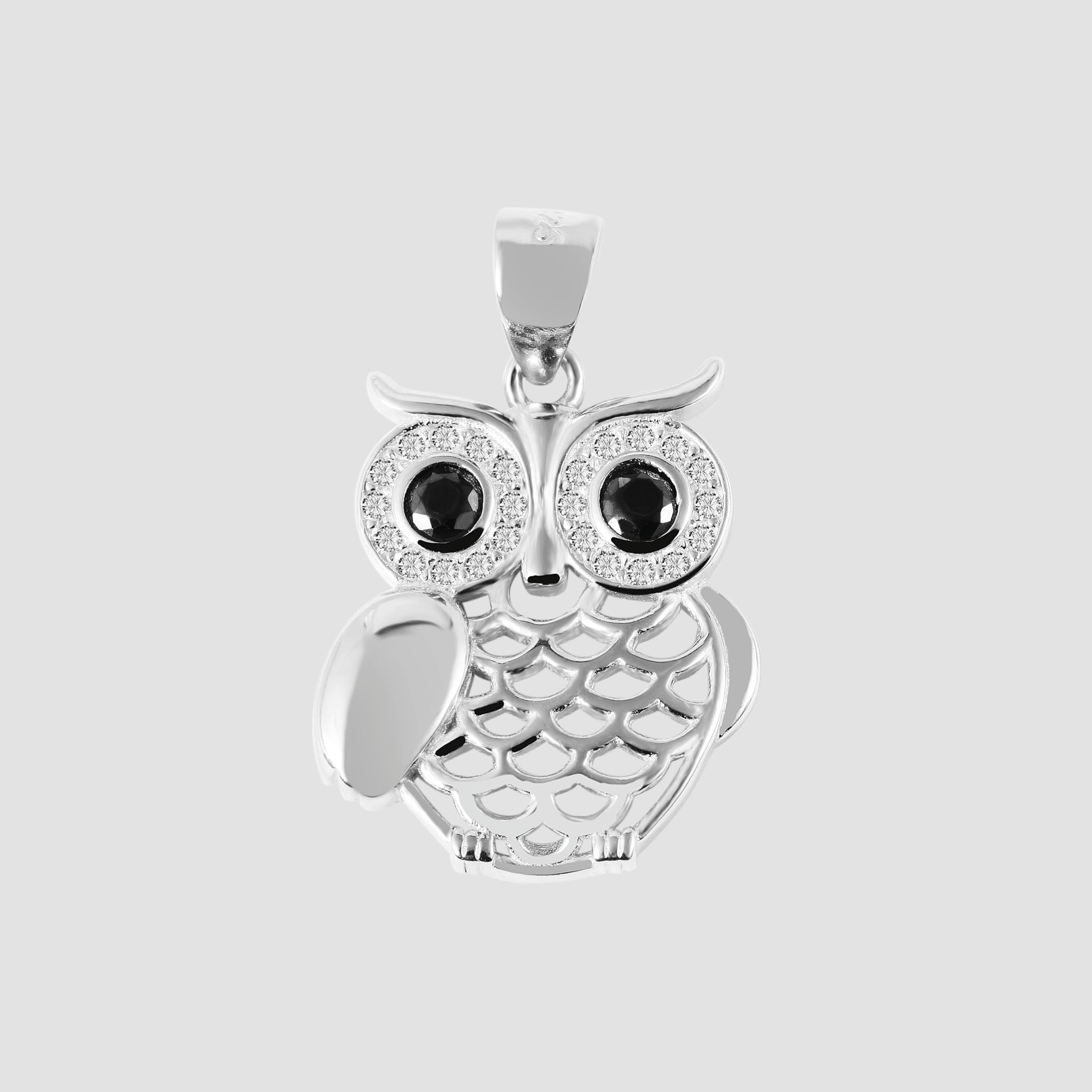 "Beba" 925/- Echt Silber Anhänger Eule (ohne Kette) mit Zirkoniabesatz, rhodiniert