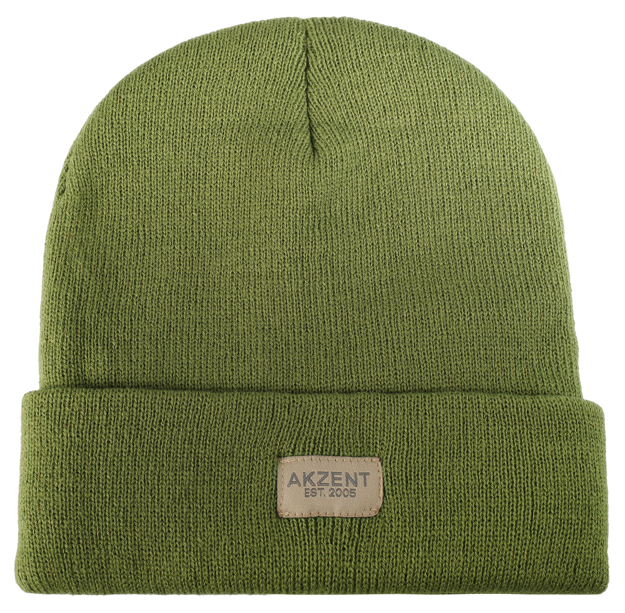 Akzent Strickmütze/ Beanie mit Umschlag, 100% Acryl, 4-VE, grün