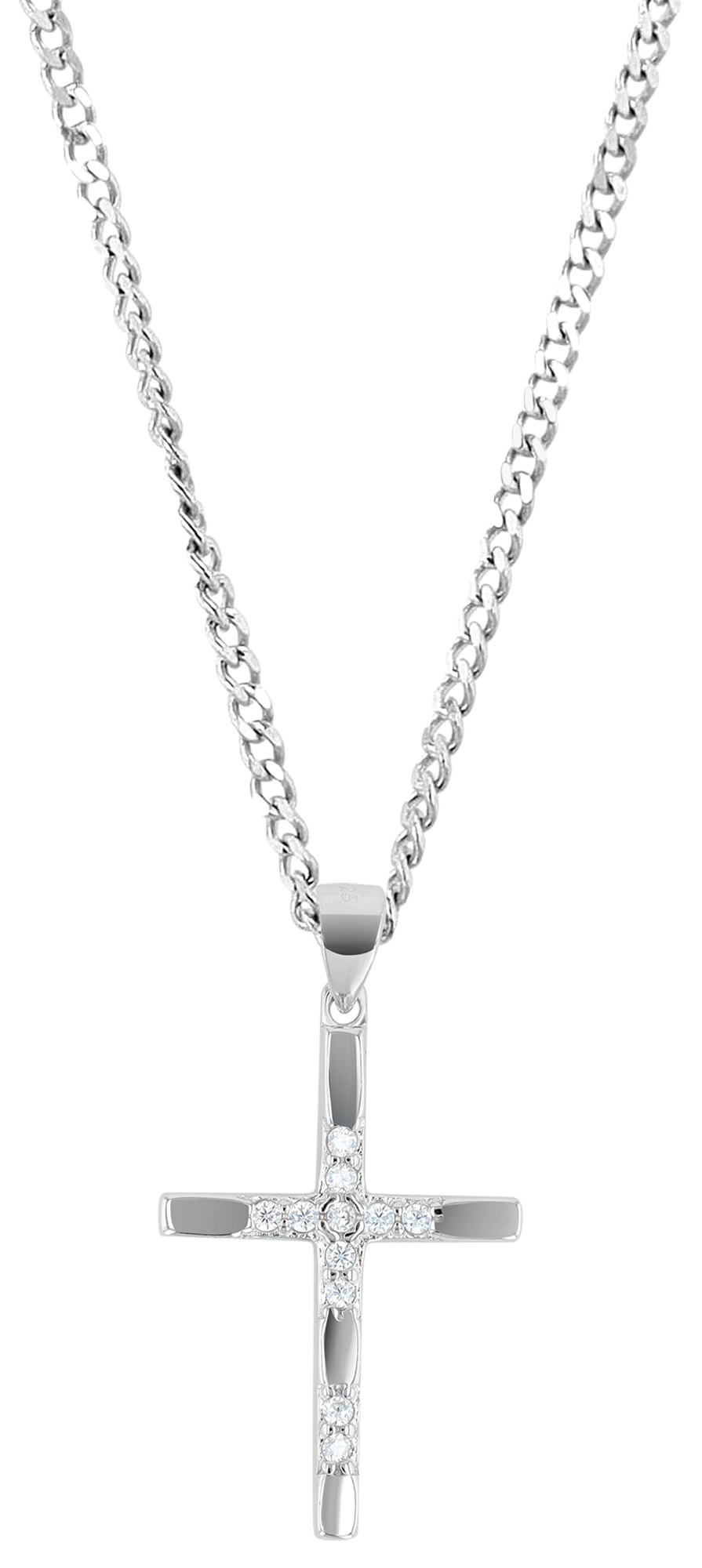 "Yoii", 925/- Echt Silber Anhänger Kreuz mit Zirkonia, silberfarben, rhodiniert