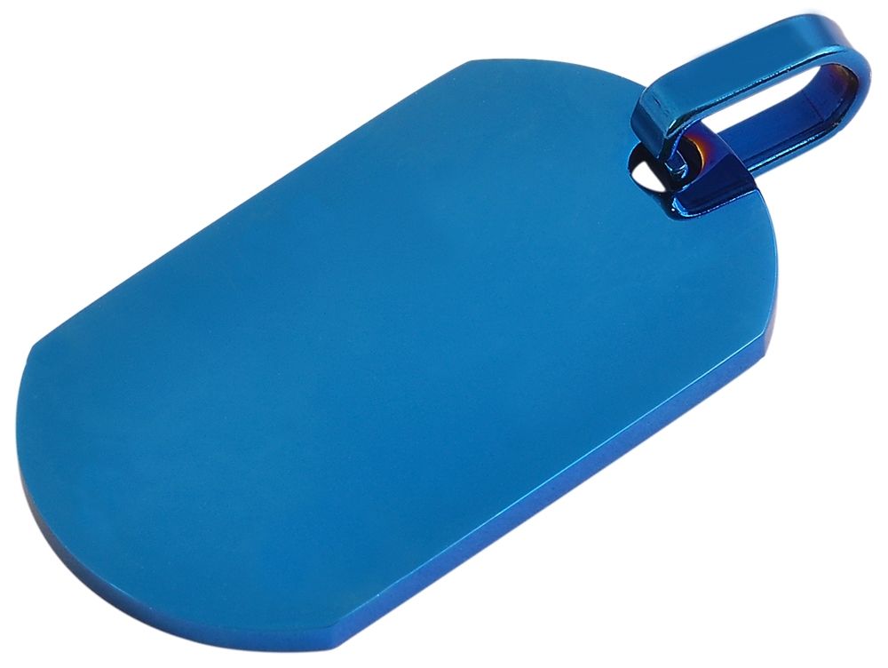 Akzent Edelstahl Gravuranhänger in Blau, IP Beschichtung, Länge: 37 mm / Breite: 22 mm / Stärke: 2 mm
