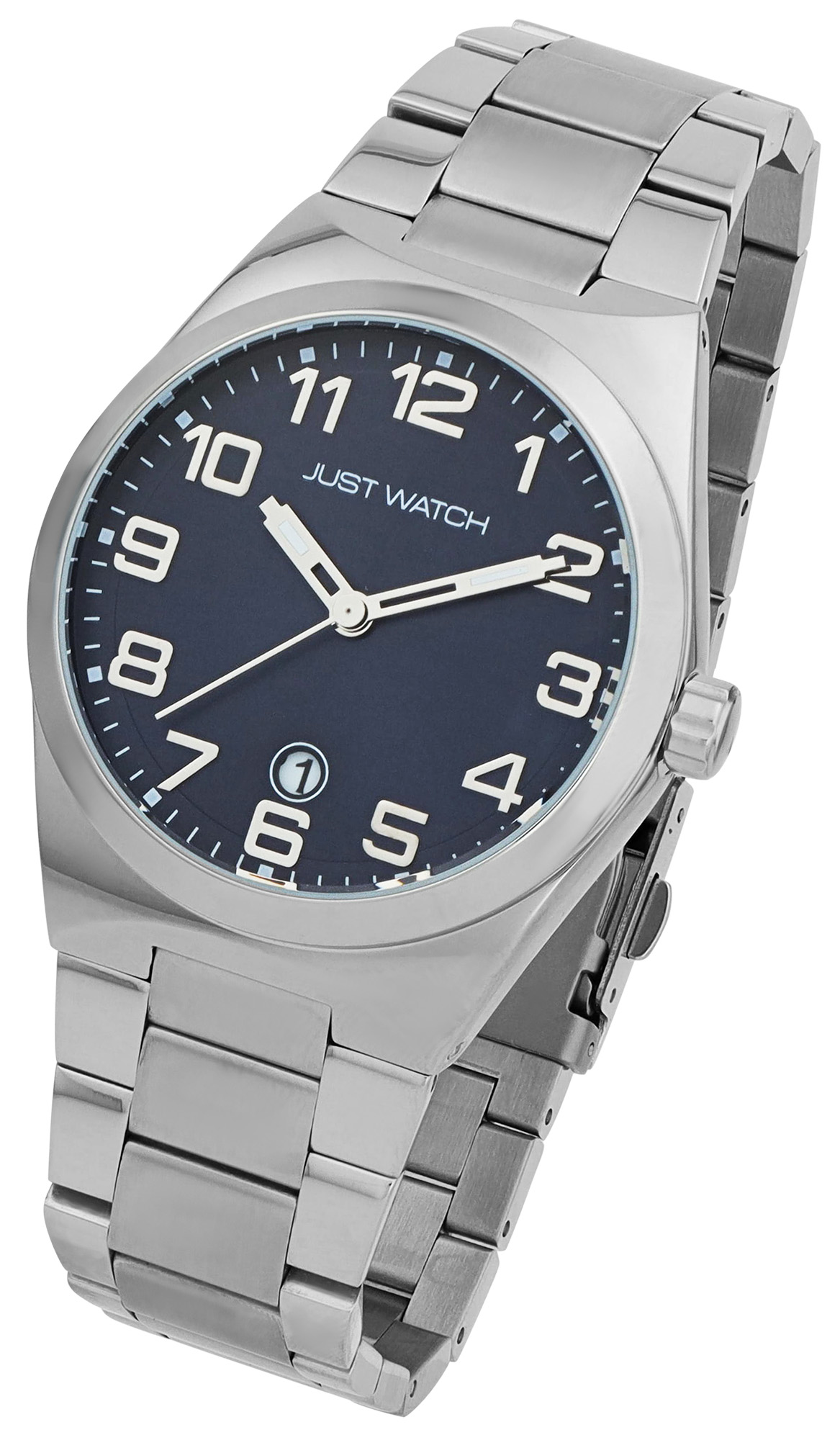 JUST WATCH Herrenuhr "Lukas" mit Edelstahlband, silberfarben/blau, 5 ATM