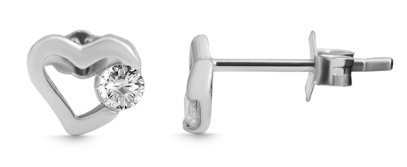 "Kiona" 925/- Echt Silber Schmuckset Herz, Ohrstecker/ Anhänger, Zikon, rhodiniert