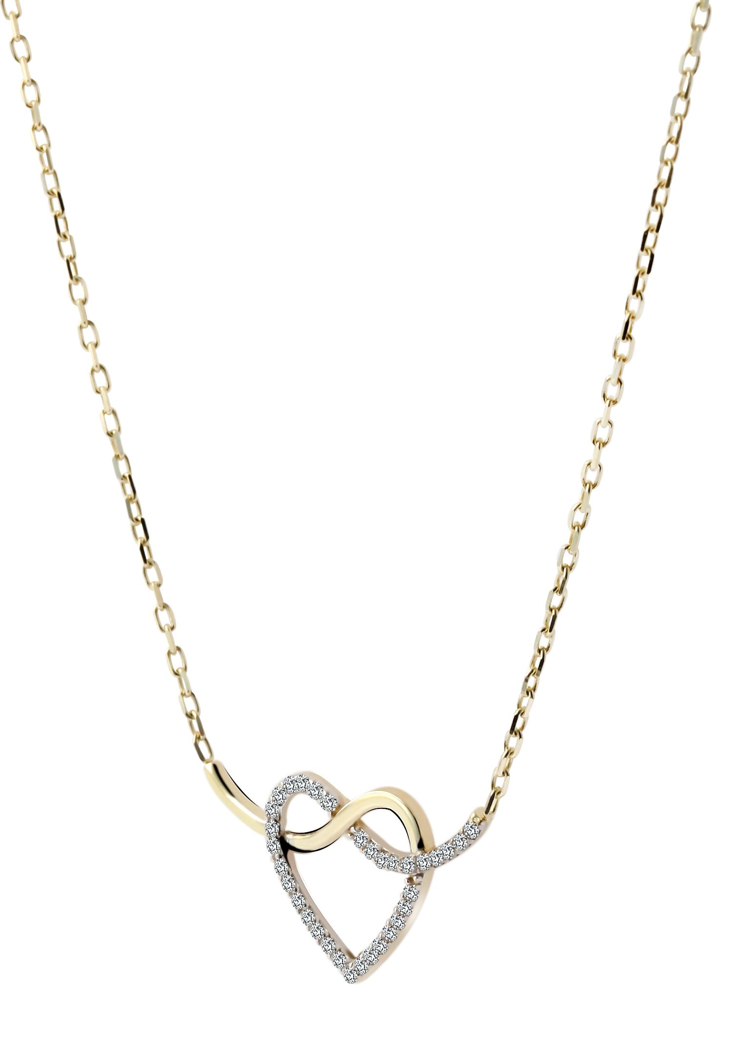 333/- Gold "Ailien" Kette mit Anhänger, Herz, Zirkoniabesatz, 8 Karat, Gelbgold