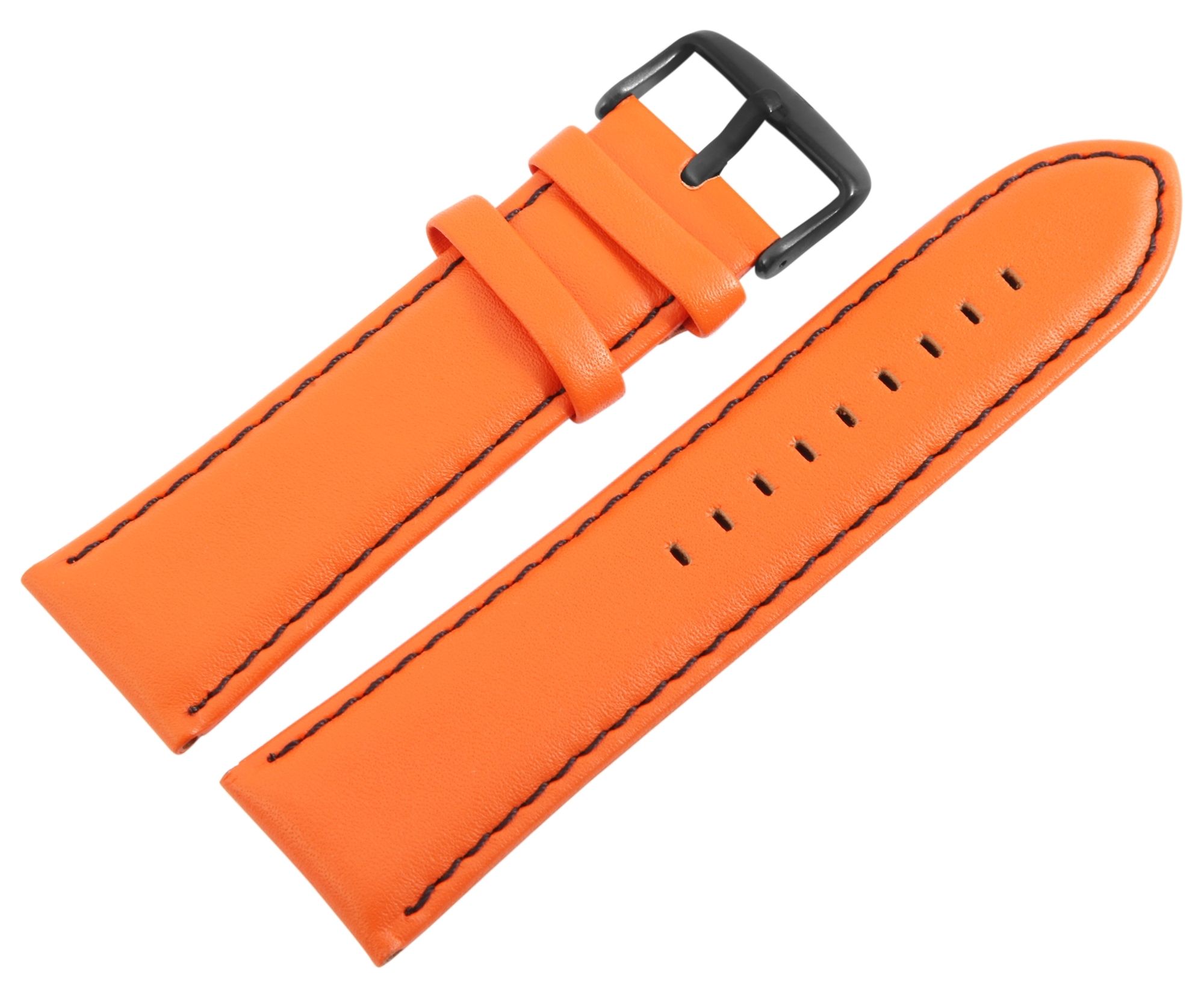 Echtleder-Uhrenarmband, orange, schwarze Naht, 26 mm