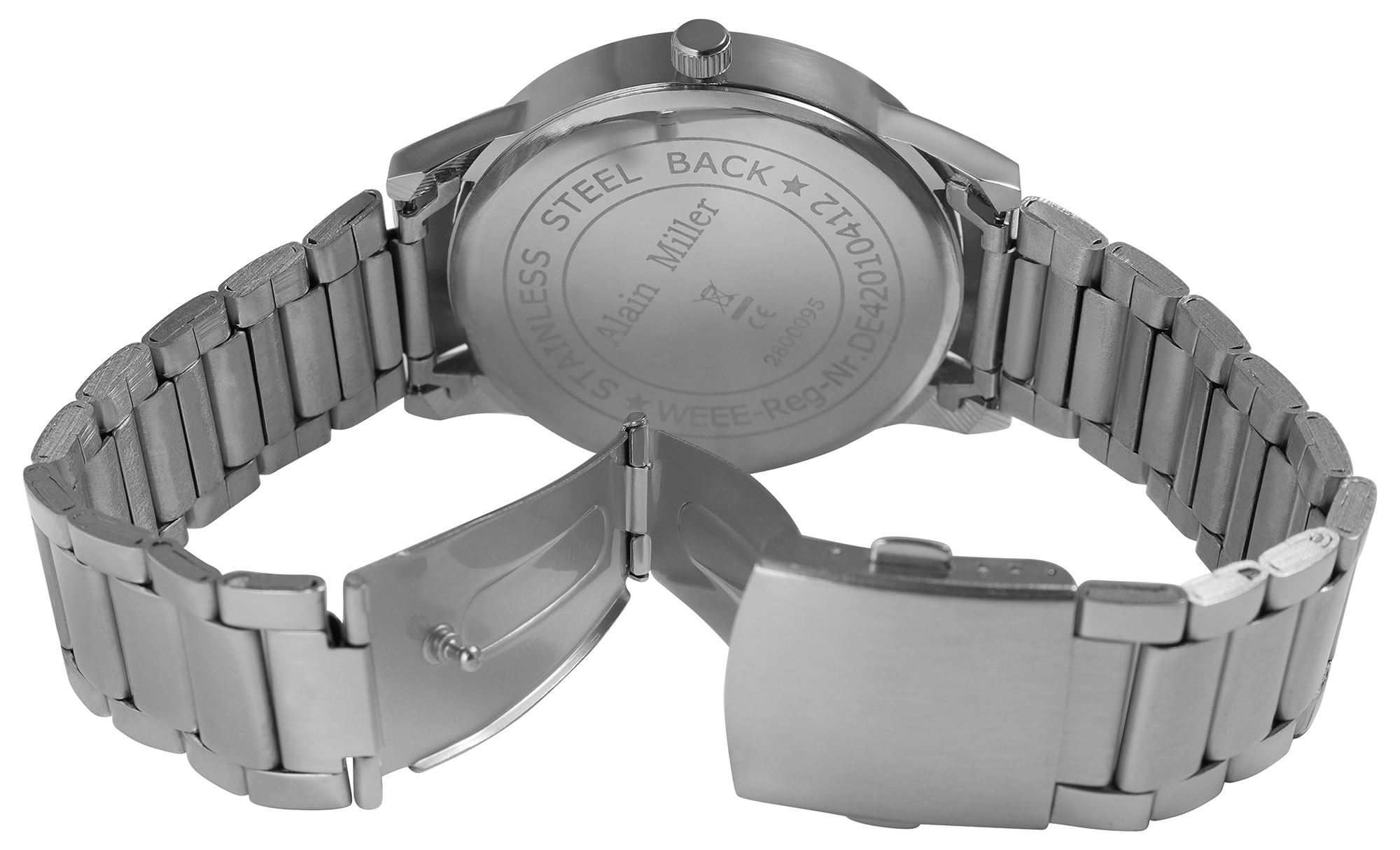 Alain Miller Herrenuhr mit Metallband, silberfarbig, Ø 4,5 cm