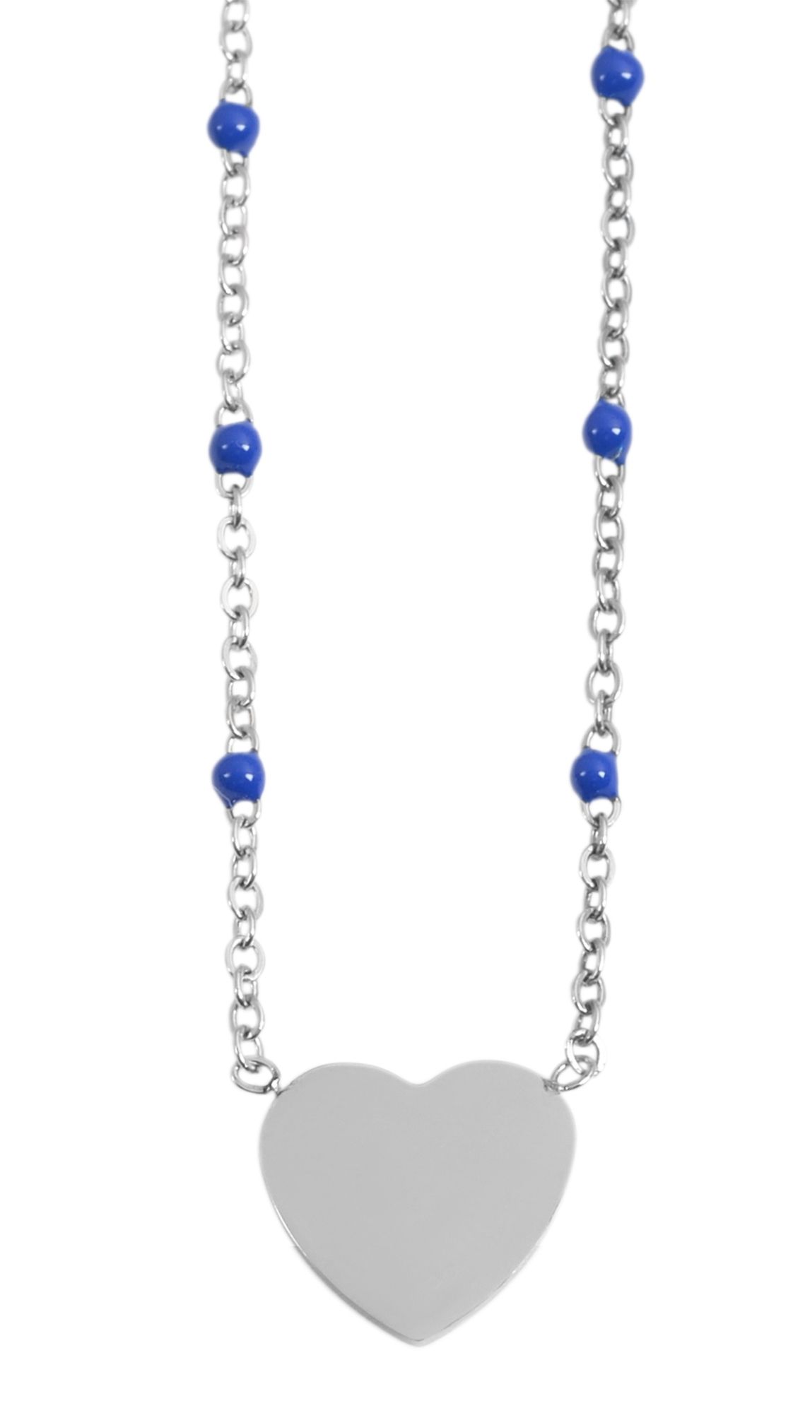 Akzent Halskette mit Herzanhänger "Ellwood", Edelstahl, silberfarben/blau